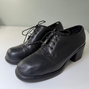 Vero Studio Black Leather Lace Up Oxford Block Heels Vintage 90s Grunge 8.5M